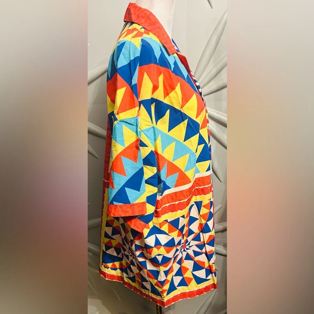 NWT Farm Rio/Adidas collab SZ S/M red/blue/yellow button front collared shirt. - Picture 4 of 10